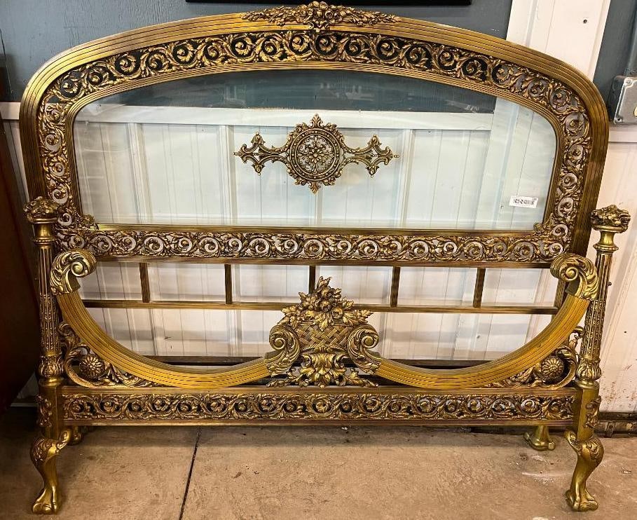 French Brass and Beveled Glass Double Bed (1 of 10)