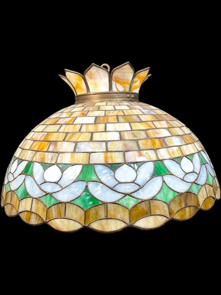 Slag Glass Hanging Light with Floral Designs (1 of 5)