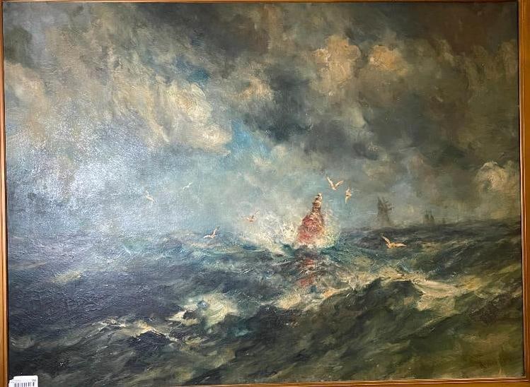 Robert B. Hopkin signed Oil on Canvas Seascape (1 of 11)