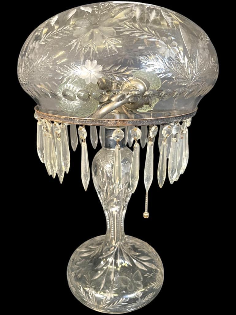 Cut Glass Table Lamp with Flowers, Butterflies, etc. (1 of 6)