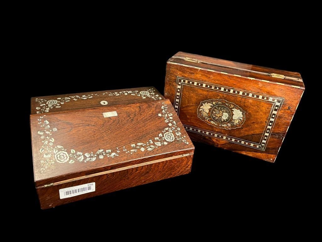 Victorian Inlaid Lap Desk and Wood Box (1 of 13)