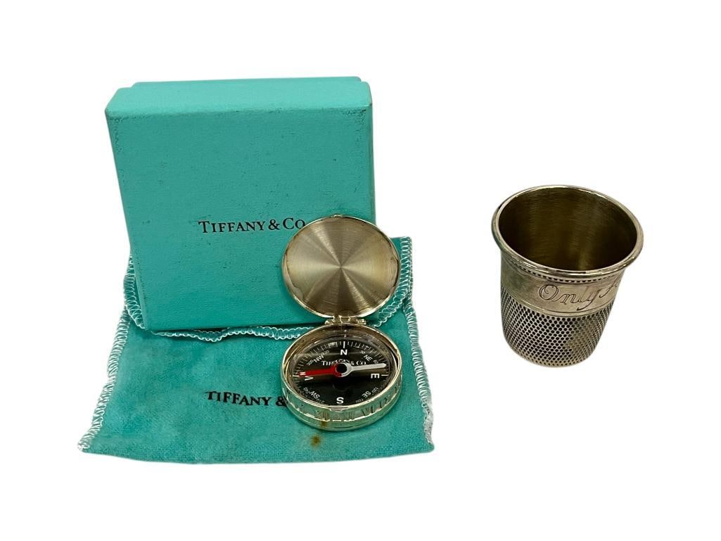 Tiffany & Co. Sterling Compass and Sterling Thimble Shot Glass