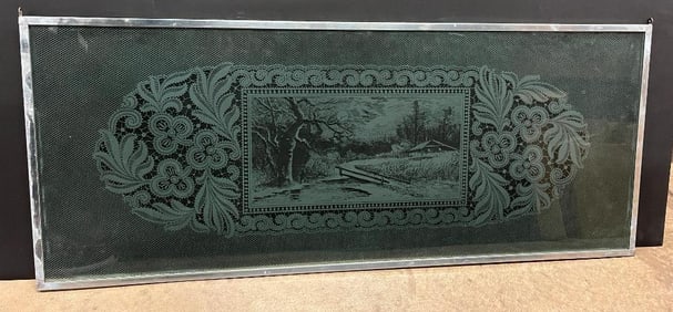 Etched Glass Window Pane of a Country Scene