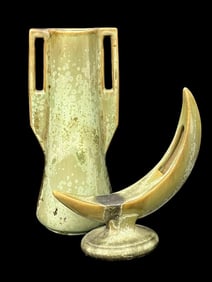 Fulper Pottery Crescent Moon Vase and Two Handled Vase