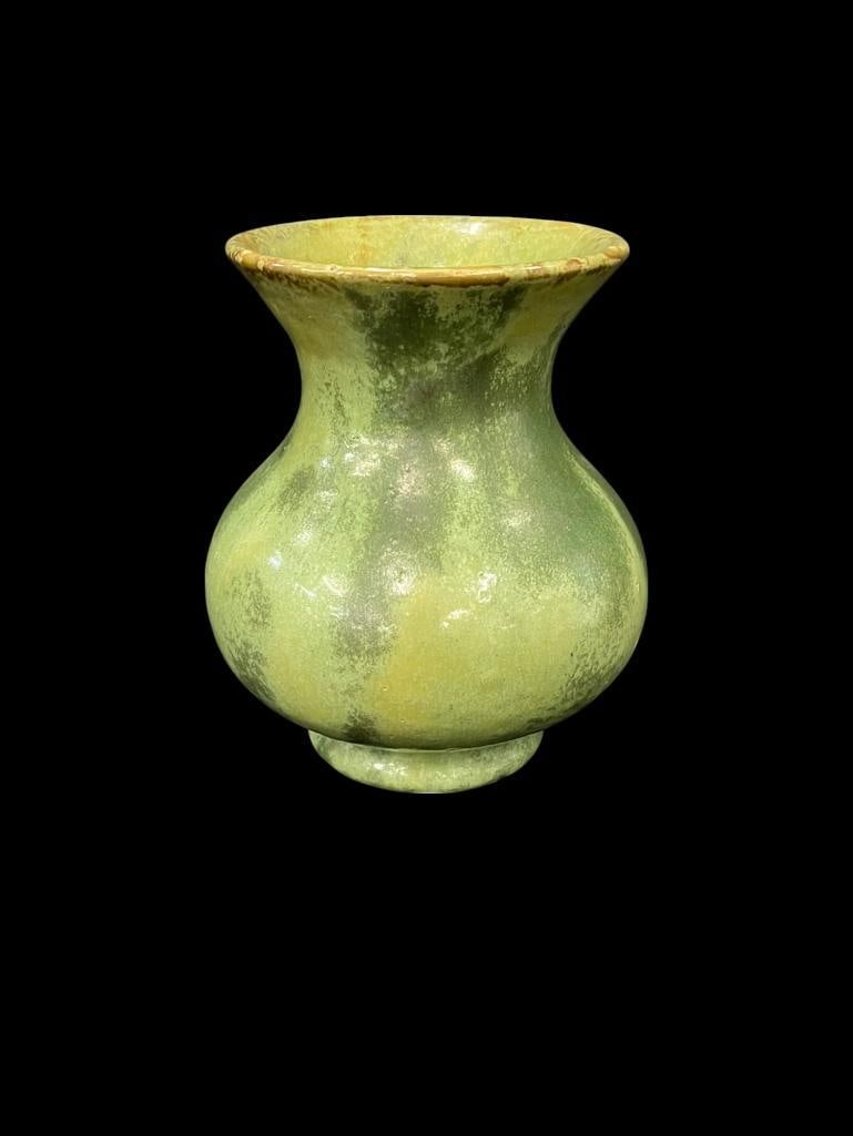 Green Fulper Pottery Vase: Green Fulper Pottery Vase. Approx. 7 x 5.5 x 5.5 inches.