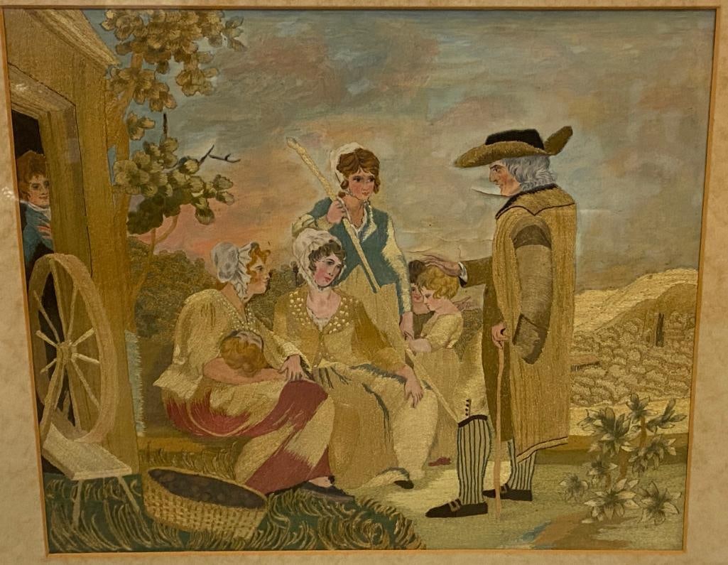 Antique Fine Silk Embroidered Painting: Antique Fine Silk Embroidered Painting. Artwork approx. 12.5 x 14.05 inches. Frame 21.5 x 23.5 inches.
