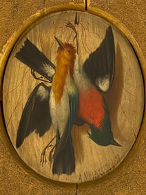 A. Malevolti 1877 Florence Oil on Wood of Hanging Game Birds