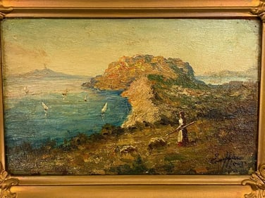 Oil on Wood Seaside Landscape
