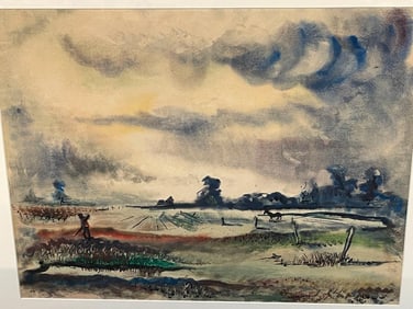 Jimmy Vollo Watercolor Horse in a Field