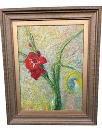 Howard D. Beach Gladiola with Madonna and Child Oil on Board