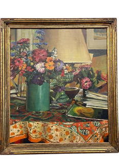 Roy Kneeland signed Oil on Board Still Life: Roy Kneeland signed Oil on Board Still Life. (1891-1982) Artwork approx. 23 x 27.5 inches. Frame 28 x 31.5 inches.
