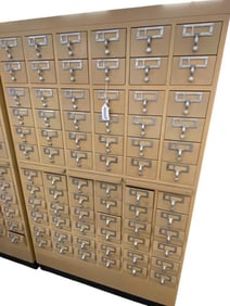 Multi Drawer Blonde Oak Card Catalog Unit 3 Pull Out Trays 72 Drawers