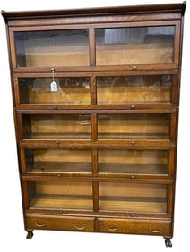 Rare Width Oak 5 Stack Bookcase on 2 Drawer Base with Claw Feet