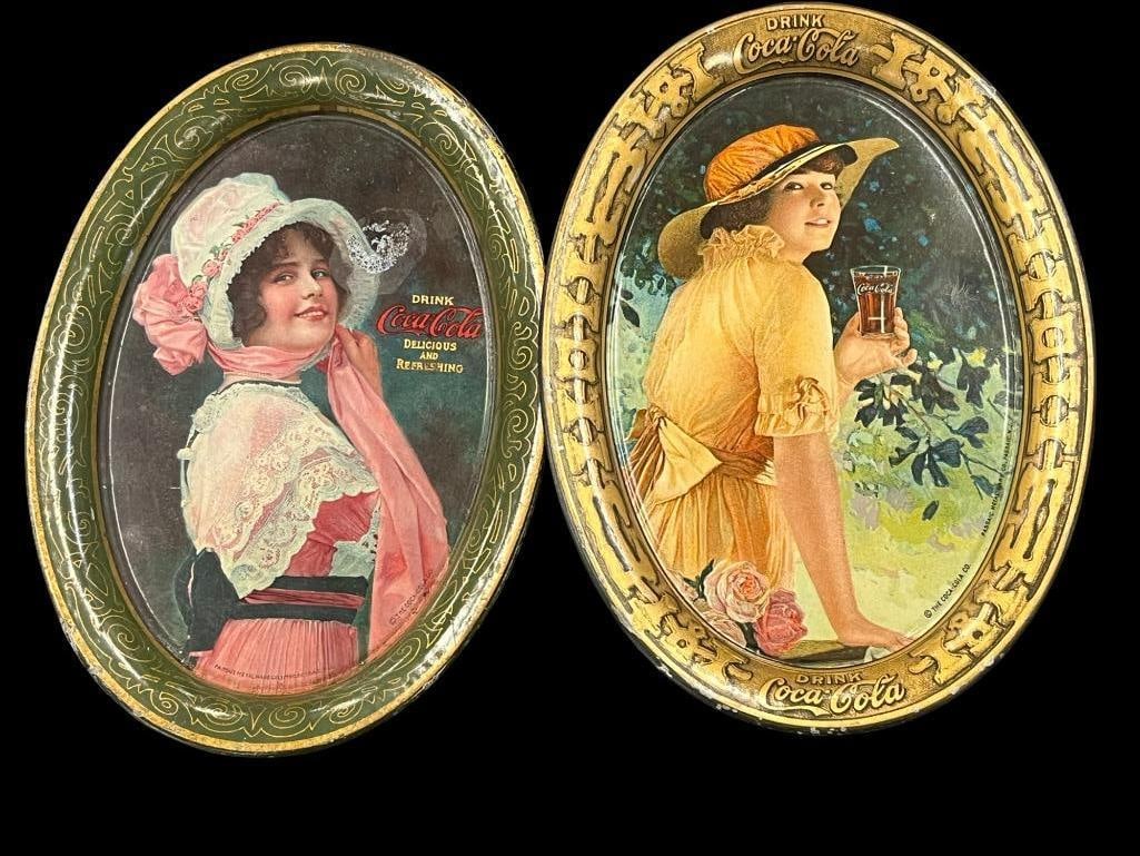 2 Coca Cola Tin Tip Trays Passaic Metalware Co: 2 Coca Cola Tin Tip Trays Passaic Metalware Co. Approx. 4.5 x 6 inches.