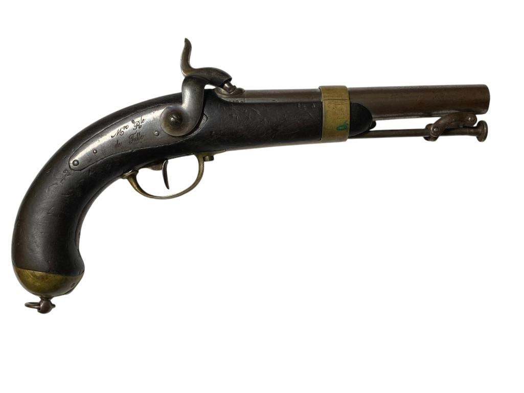 French Model 1837 Naval Antique Percussion Pistol: French Model 1837 Naval Antique Percussion Pistol, total approx. 12" l