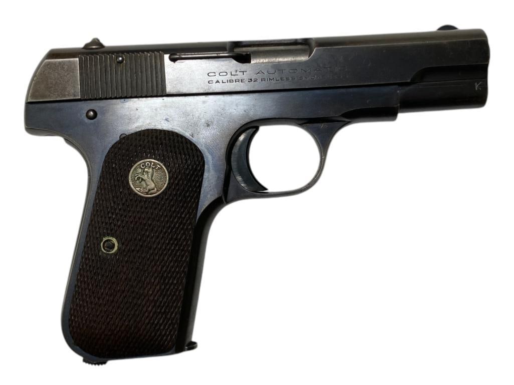 Colt Model 1903 Pocket Hammerless Pistol: Colt Model 1903 Pocket Hammerless Pistol, 32 Cal. serial # 523094, 3.5" barrel, total approx. 6.5" l FFL Required for shipping.