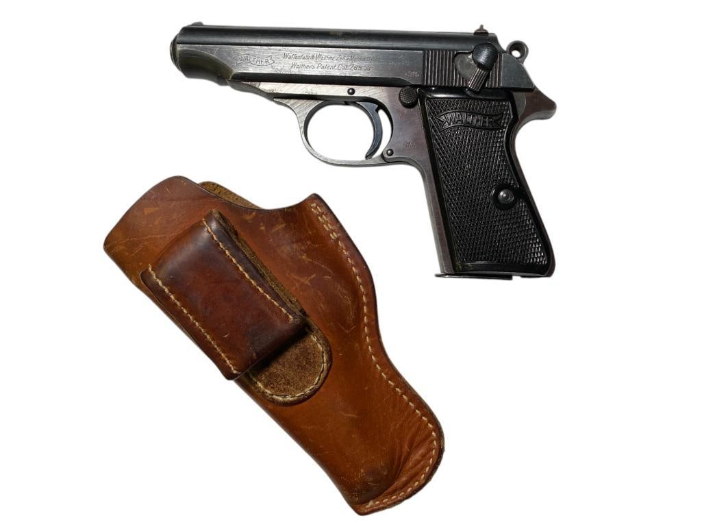 German WWII Walther Model PP Pistol: German WWII Walther Model PP Pistol, 7.65 mm, serial # 267197P, 3 3/4" barrel, total approx. 6 3/4" l FFL Required for shipping.