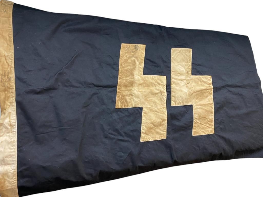German SS Flag: German SS Flag with markings. Approx. 35 x 60 inches.