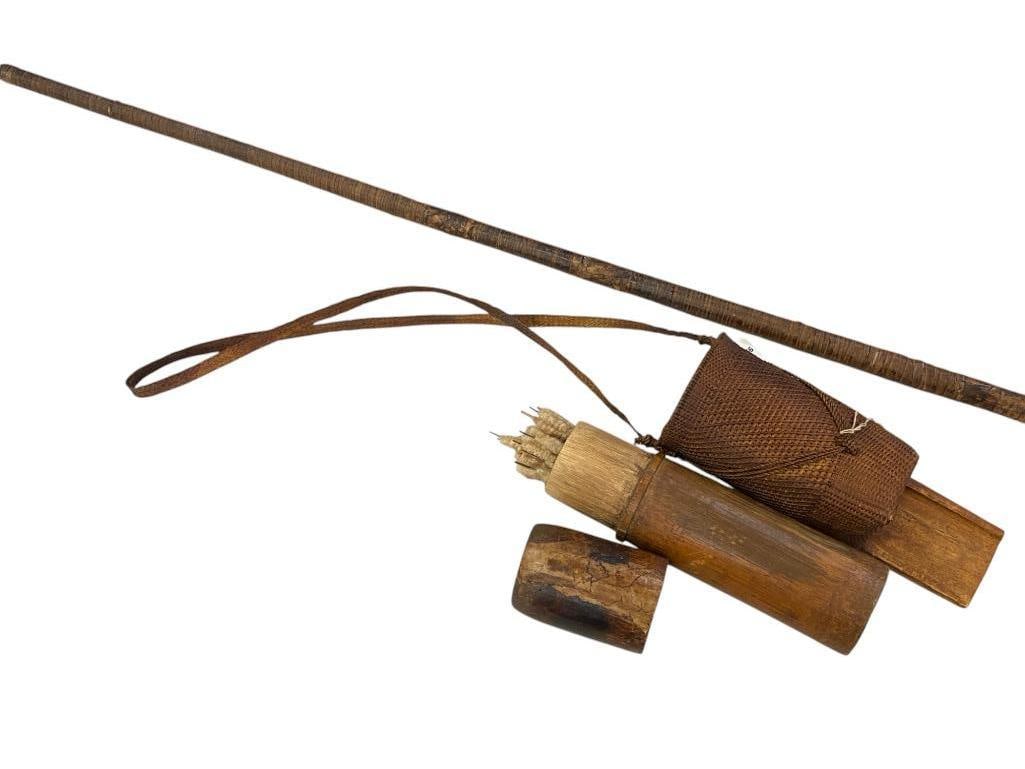 Blowgun with Darts and Carry Basket, Papua New Guinea: Blowgun with Darts and Carry Basket, Papua New Guinea