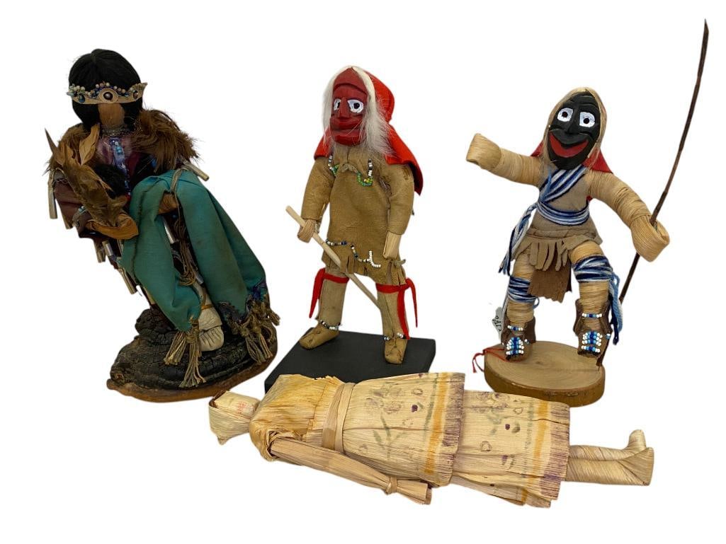 4 Corn Husk Dolls: 4 Corn Husk Dolls including Rhea Skyes, Iroqrafts False Face Dancer, etc.