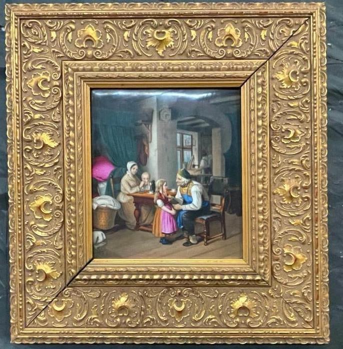 1760 KPM Painting on Porcelain Grandfathers Little Darling: 1760 KPM Painting on Porcelain Grandfathers Little Darling. Artwork approx. 8 x 7 inches. Frame 14.5 x 15.5 inches.