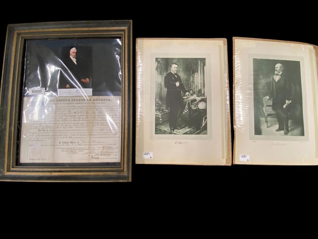 1860 James Buchanan signed Land Grant and Prints (1 of 10)