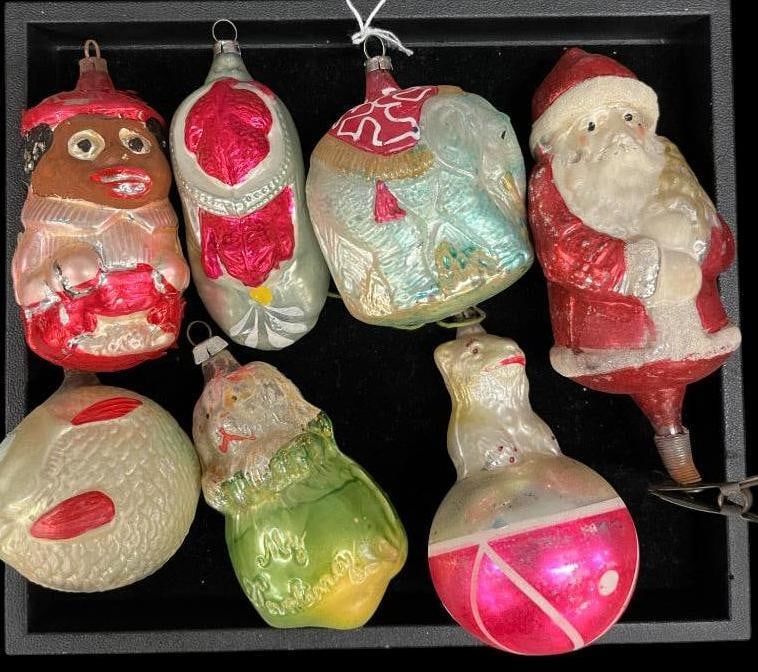 Elephant, Santa, Fish Christmas Ornaments and more: Elephant, Santa, Fish Christmas Ornaments and more. 7 pieces.