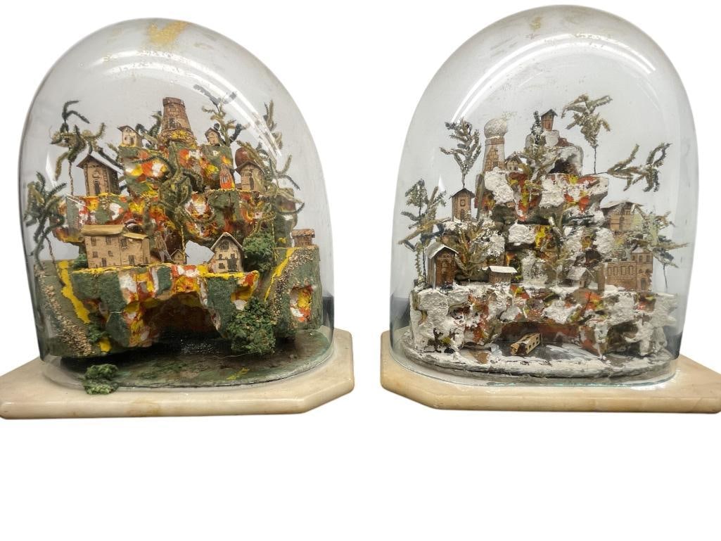 2 Folk Art Diorama Under Domes with Marble Bases (1 of 5)