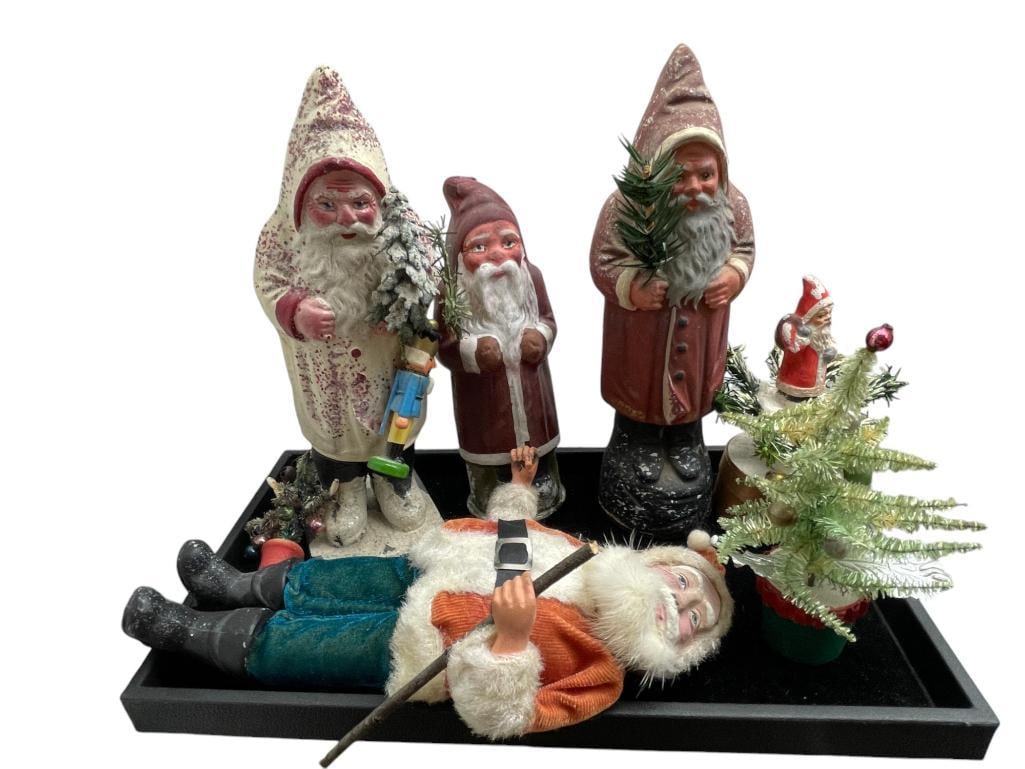5 Paper Mache Santas and 2 Small Feather Trees (1 of 3)