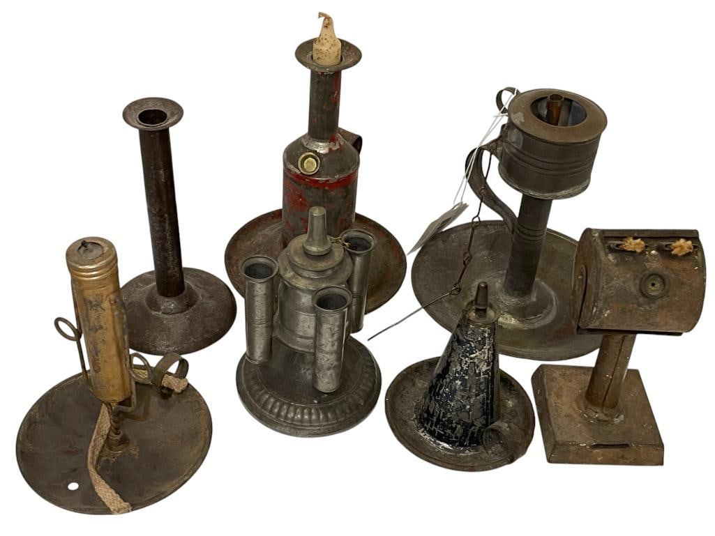 Group of Early Oil Lamps and Candlesticks (1 of 6)