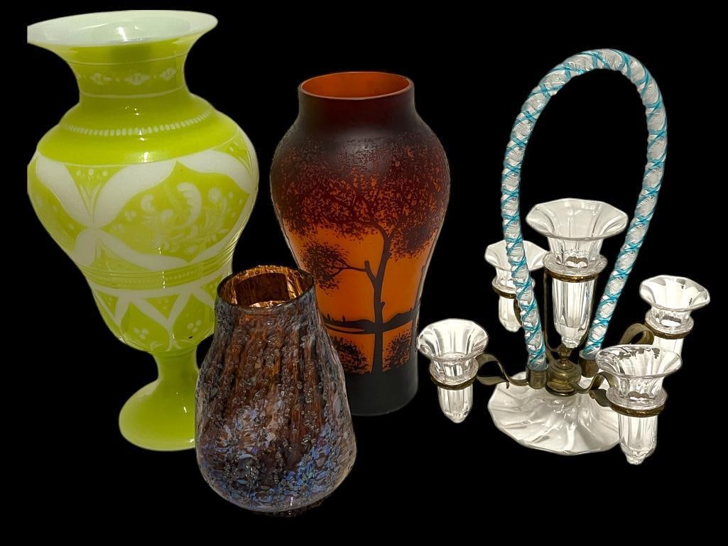 Art Glass Lot, Cameo Lamp Base, Vases etc (1 of 10)