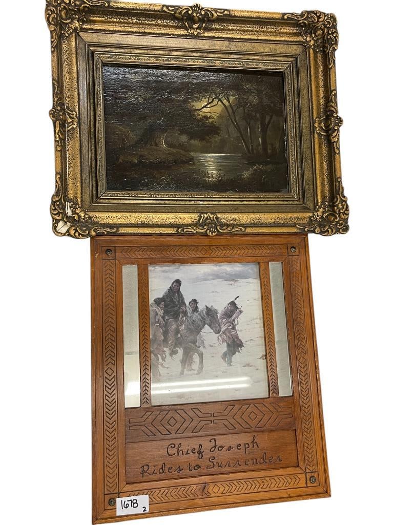 Oil on Board Moonlight Scene and Chief Joseph Surrenders Print (1 of 7)