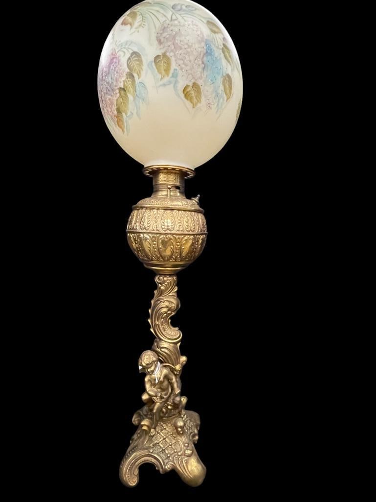 Figural Banquet Lamp with Hand Painted Ball Shade (1 of 5)