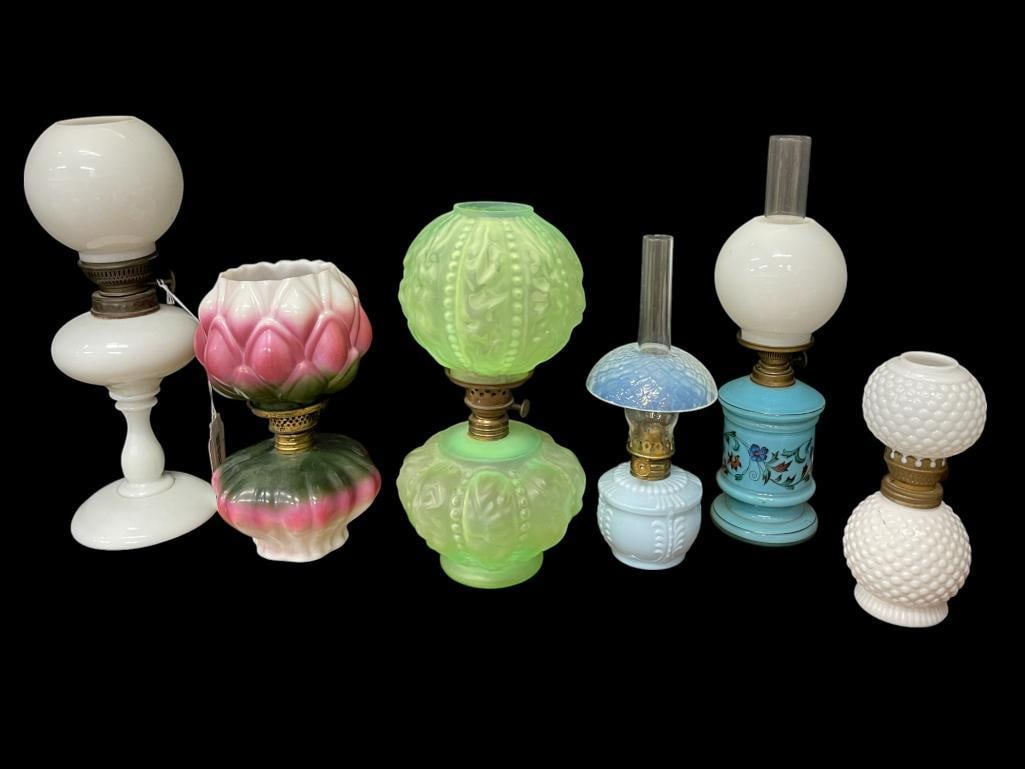Group of Miniature Oil Lamps: Group of Miniature Oil Lamps. 6 pieces. Largest approx. 12 inches tall.