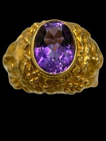 14k Gold and Amethyst Ring with Cherub Faces