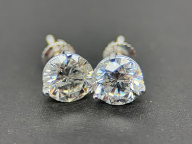 Pair of 14k Gold Diamond Earrings Over 2 Carats Each