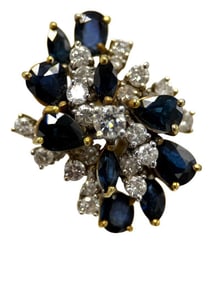 18k Gold Blue Sapphire and Diamond Ring