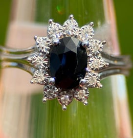 14k Gold Ring with Diamonds and Sapphire