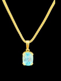 14k Gold Necklace with Aquamarine Pendant