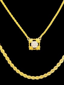 14k Gold Chain and 18k Gold Necklace with Diamonds Pendant