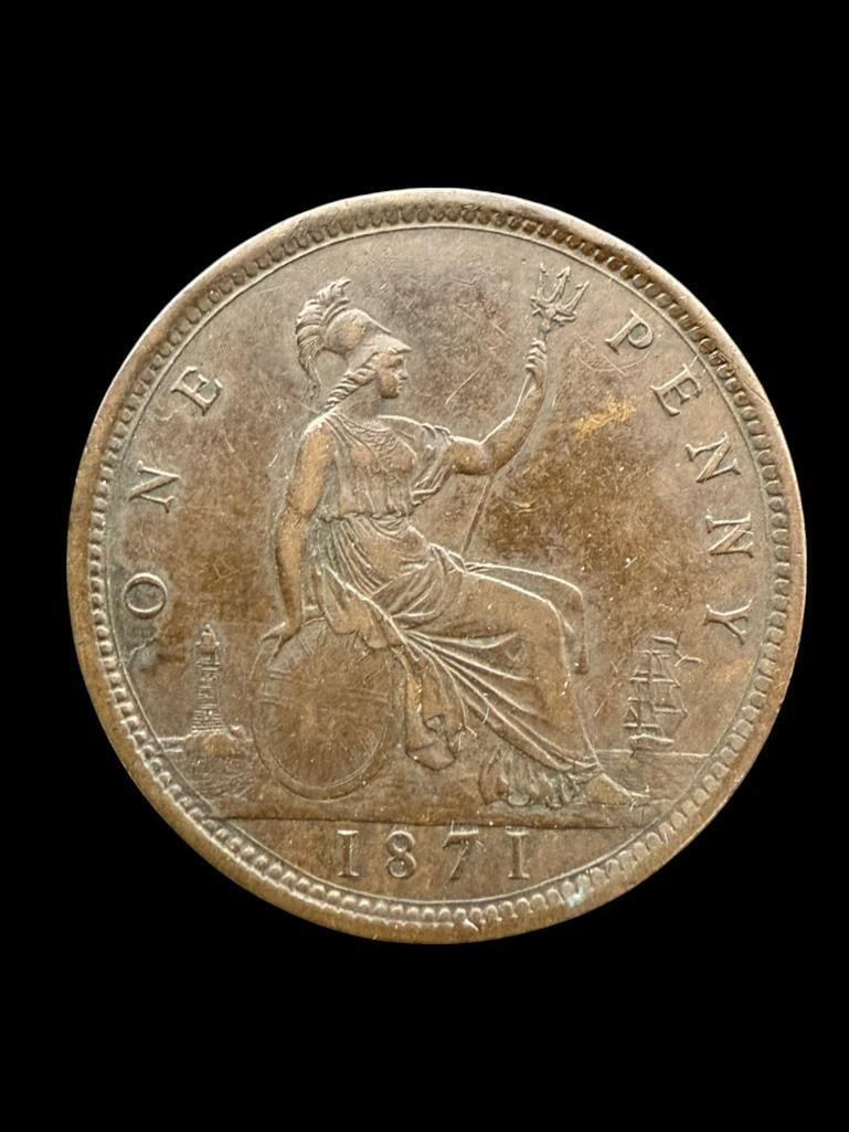 1871 Britain Queen Victoria Bunhead Penny Rare Date: 1871 Britain Queen Victoria Bunhead Penny Rare Date