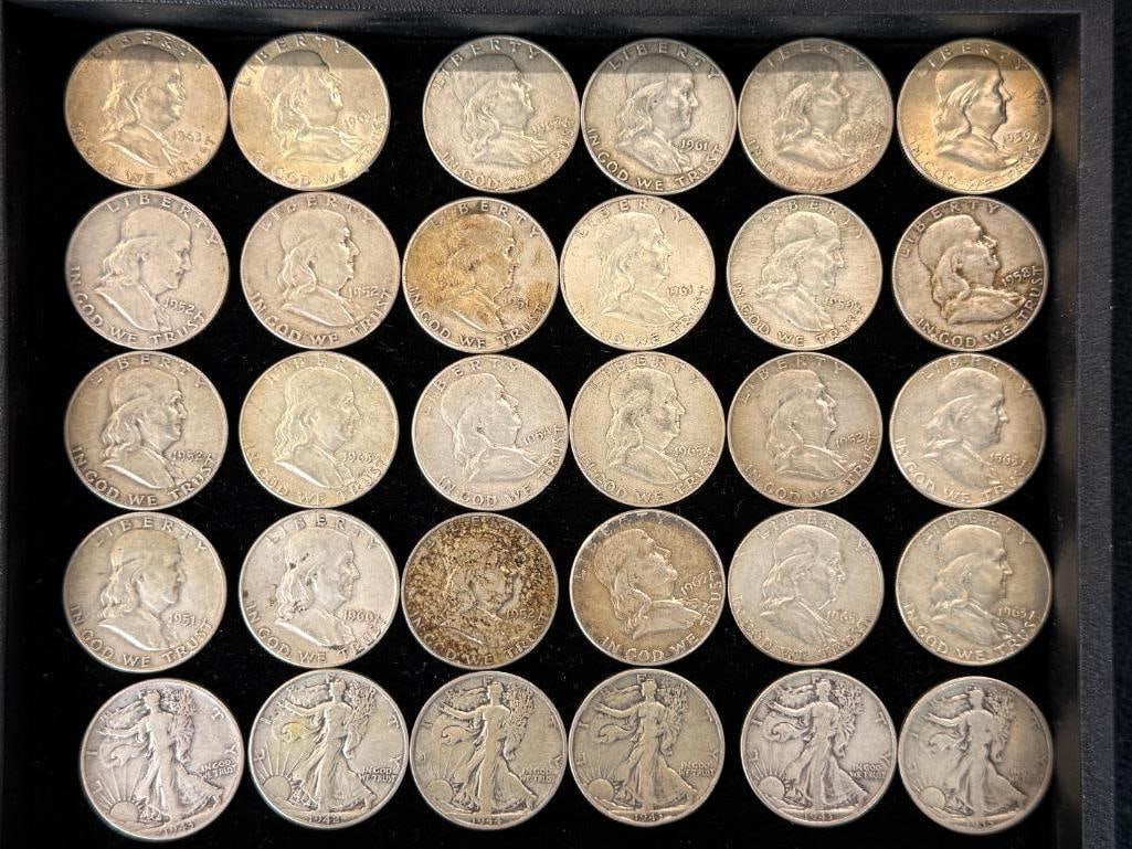 Group of Silver Franklin and Walking Liberty Half Dollars (1 of 2)