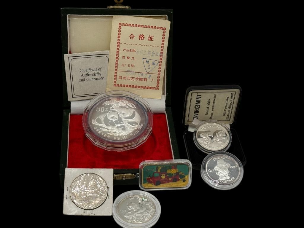 1988 5 oz Giant Silver Panda, Peanuts, Care Bear Bullion and more (1 of 10)