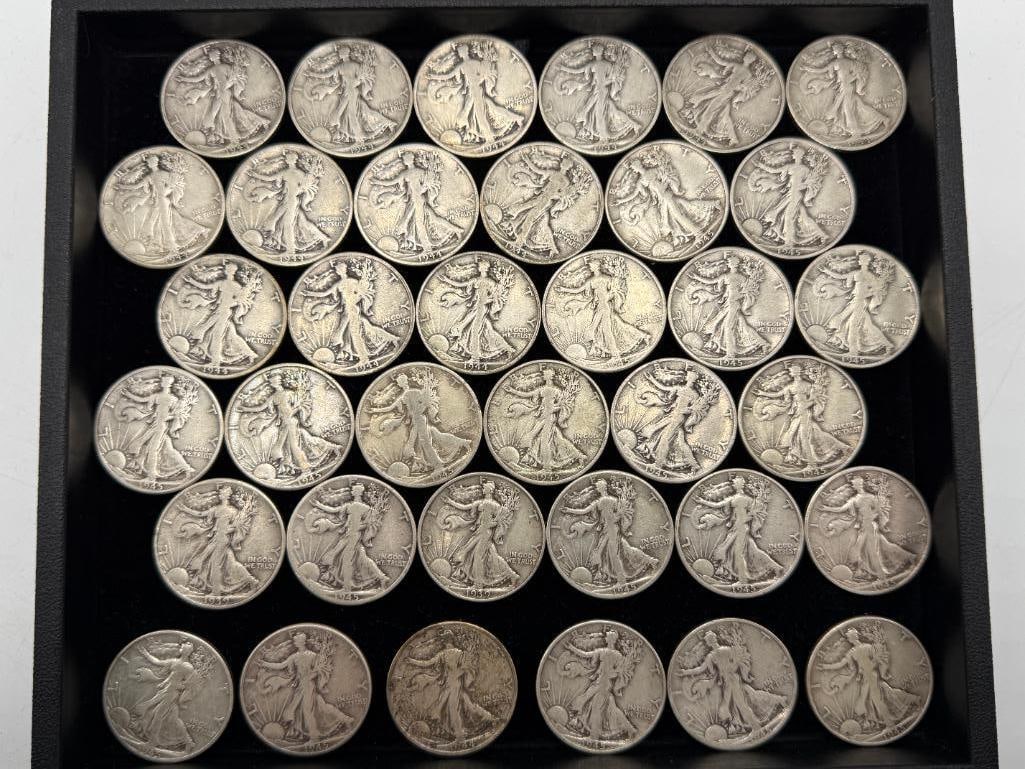 Mixed Date Walking Liberty Halves: Mixed Date Walking Liberty Halves. Approx. 36 pieces.