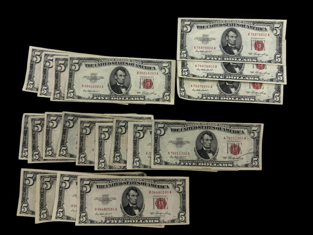 U.S. 5 Dollar Red Seal Currency Notes (1 of 2)
