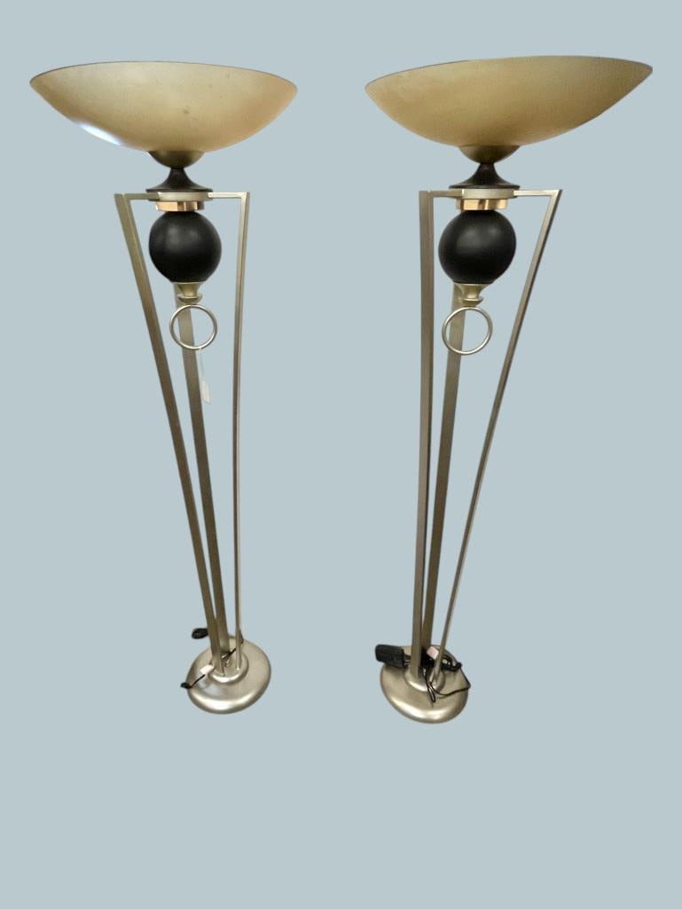 Van Teal Torchiere Floor Lamps: Van Teal Torchiere Modern Floor Lamps. 2 pieces. Approx. 70 x 12 x 12 inches.