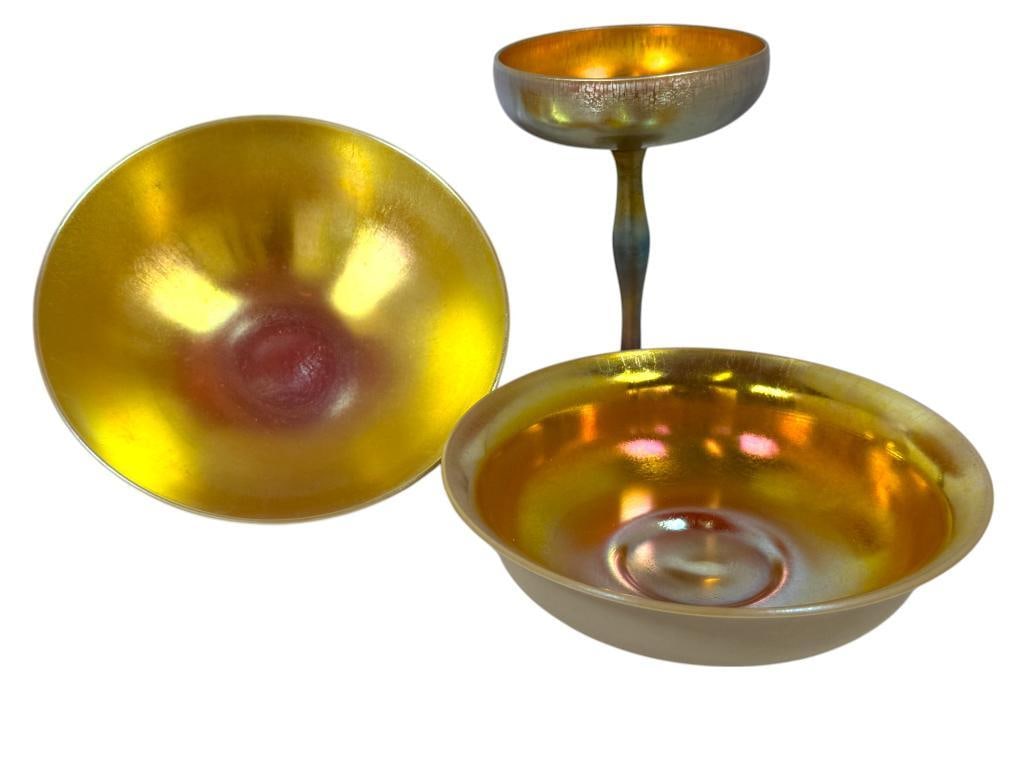 Steuben Aurene and Calcite Bowls with Compote (1 of 12)