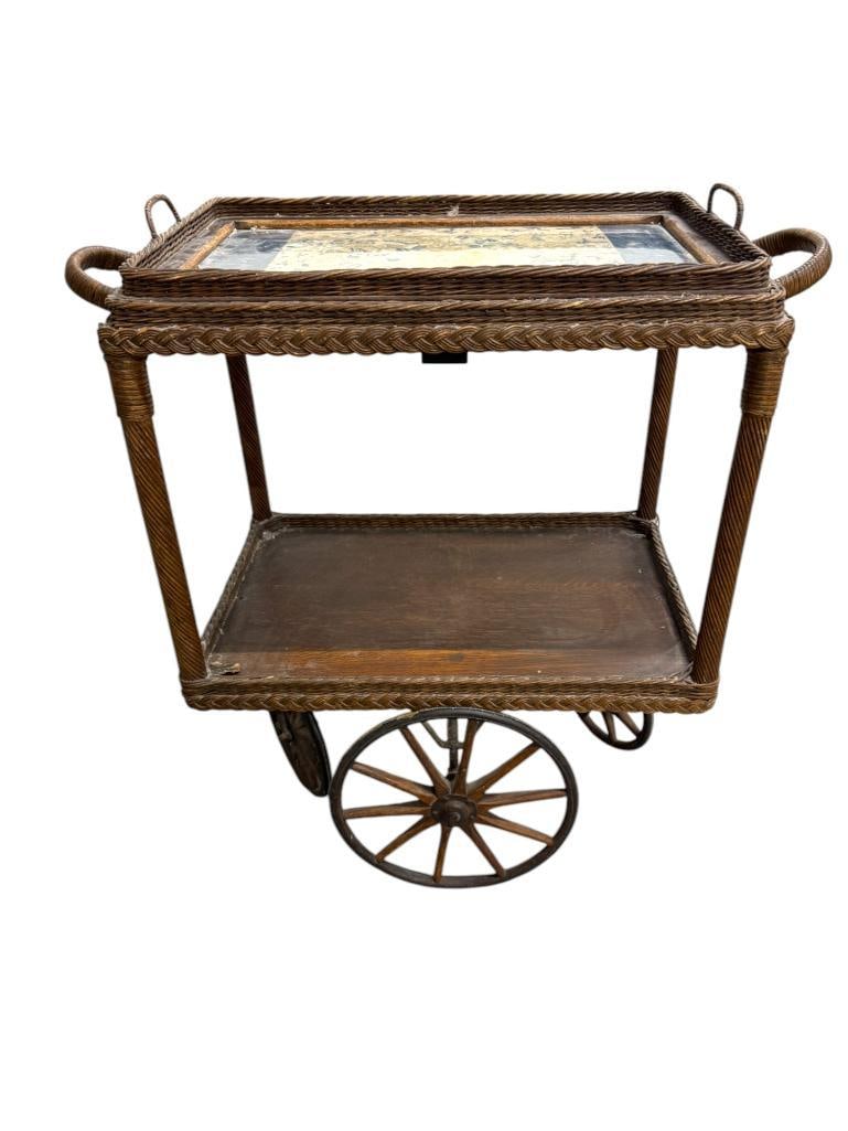 Vintage Wicker and Wood Tea Cart (1 of 5)