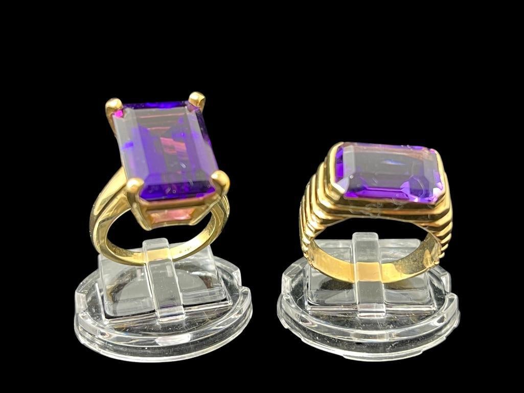 2 14k Gold and Amethyst Rings