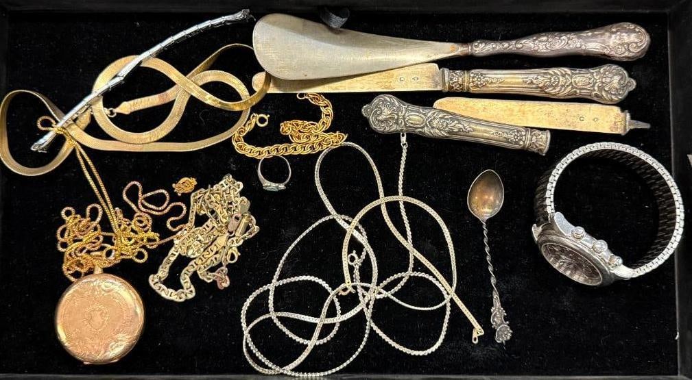 Citizen Eco Drive Watch, Costume Jewelry, Sterling Spoon etc: Citizen Eco Drive Watch, Elgin Pocket Watch, Costume Jewelry, Sterling Spoon etc